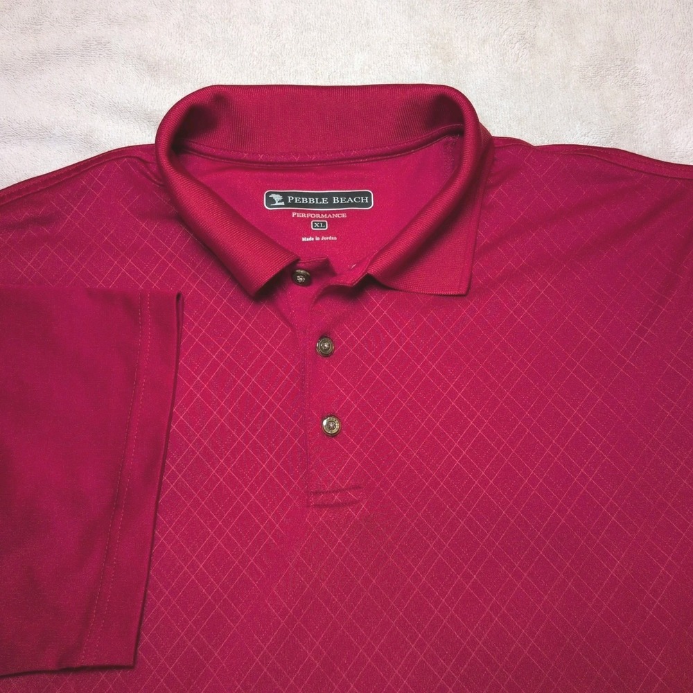 Pebble Beach Short Sleeve Shrt Mens Sz XL Performance Golf Polo Red Diamond Grid